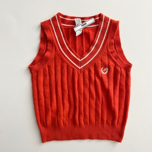 PINK Victoria's Secret Sweaters - PINK Victoria's Secret Sweater Vest Nwt Orange w/ White V Neck
